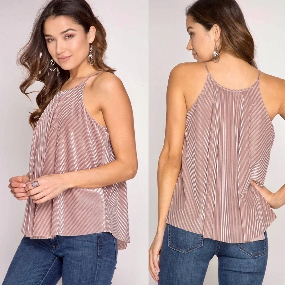 “Bernadette” Sleeveless Striped Cami pink small
